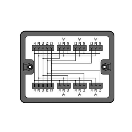 Verdeeldoos; Draai- naar wisselstroom (400 V/230 V); 1 ingang; 7 uitgangen; Cod. A; MIDI; zwart