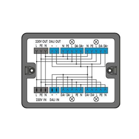 Verdeeldoos; 230 V + DALI; 2 ingangen; 6 uitgangen; Cod. A, I; MINI, MIDI; zwart