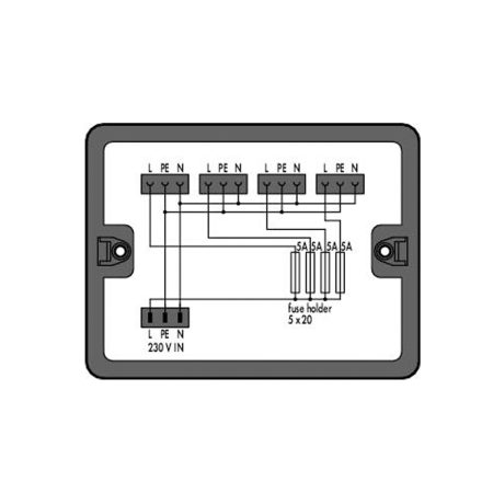 Verdeeldoos; Kabel- en apparaatbeveiliging; 1 ingang; 4 uitgangen; Cod. A; MIDI; zwart