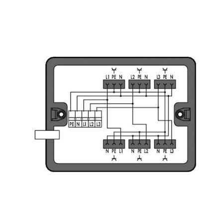 Verdeeldoos; Draai- naar wisselstroom (400 V/230 V); Kabelinvoer; 1 ingang; 6 uitgangen; Cod. A; MIDI; zwart