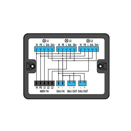 Verdeeldoos; 400 V + DALI; 2 ingangen; 5 uitgangen; Cod. A, I; MINI, MIDI; zwart