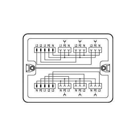 Verdeeldoos; Draai- naar wisselstroom (400 V/230 V); 2 ingangen; 6 uitgangen; Cod. A; MIDI; wit