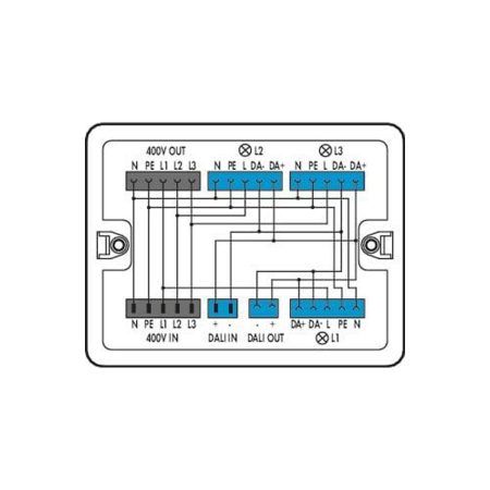 Verdeeldoos; 400 V + DALI; 2 ingangen; 5 uitgangen; Cod. A, I; MINI, MIDI; wit